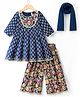 Babyhug Cotton Woven Three Fourth Sleeves Kurta & Palazo Set With Dupatta - Navy Blue