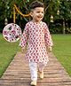 Babyhug Cambric Woven Full Sleeves Kurta Pyjama Set With Floral Print - White