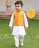 Babyhug Cambric Woven Full Sleeves Kurta Pajama Set with Jacket & Motif Print - Yellow & White