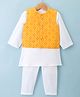 Babyhug Cambric Woven Full Sleeves Kurta Pajama Set with Jacket & Motif Print - Yellow & White
