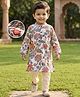 Babyhug Cambric Woven Full Sleeves Kurta Dhoti Set with Floral Print - Off White
