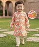 Babyhug Cambric Woven Full Sleeves Kurta Dhoti Set with Floral Print - Off White