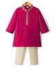Babyhug Woven Full Sleeves Dobby Kurta Pajama Set with Embroidery - Fuchsia