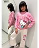 Nap Chief Cotton Blend Knit Hello Kitty Featuring Full Sleeves Character Printed Winter Sweatshirt & Pants Set - Pink