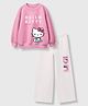 Nap Chief Cotton Blend Knit Hello Kitty Featuring Full Sleeves Character Printed Winter Sweatshirt & Pants Set - Pink
