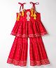 Saka Designs Cotton Woven Sleeveless Kurti Gharara Set With Floral Print - Red