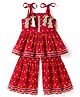 Saka Designs Cotton Woven Sleeveless Floral Printed Kurta & Gharara Set With Lace Detailing - Red