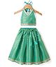 Saka Designs Cotton Woven Sleeveless Backless Halter Neck Choli Lehenga With Foil Print & Lace Detailing - Green