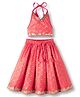 Saka Designs Cotton Woven Sleeveless Floral Foil Printed & Sequinned Choli & Lehenga Set - Orange