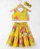 Saka Designs Cotton Woven Sleeveless Floral Printed Choli & Lehenga Set With Hair Clip - Yellow