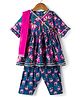 Saka Designs Cotton Woven Three Fourth Sleeves Kurta & Churidar With Dupatta & Floral Print - Blue