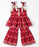 Saka Designs Cotton Woven Sleeveless Floral Printed Kurta & Gharara Set - Red