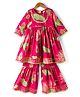 Saka Designs Cotton Woven Three Forth Sleeves Floral Printed Kurti & Gharara Set - Red