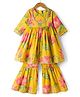 Saka Designs Cotton Woven Three Forth Sleeves Floral Printed Kurta & Gharara Set - Yellow