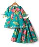 Saka Designs Cotton Woven Three Forth Sleeves Floral Printed Lehenga Choli Set - Teal Blue