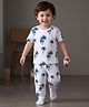 Kookie Kids Single Jersey Knit Half Sleeves T-Shirt & Lounge Pant Night Suit With Tropical Theme Print - White