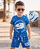 Kookie Kids Single Jersey Knit Half Sleeves T-Shirt & Shorts Set with Dino Print - Blue