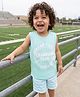 Kookie Kids Single Jersey Knit Sleeveless T-Shirt & Shorts Set with Sport Print & Stripes- Aqua Blue