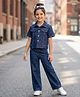 Pine Kids Cotton Knit Half Sleeves Co-ords Solid Color Denim Top & Jeans Set - Blue