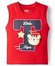 Babyhug Cotton Knit Sleeveless Tank T-Shirt with Tiger Applique - Red