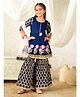 Pspeaches Cotton Woven Three Fourth Sleeves Floral Printed Kurti Sharara Set With Dupatta - Navy Blue