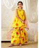Pspeaches Cotton Woven Sleeveless Floral Printed Kurti Sharara Set With Dupatta  - Yellow
