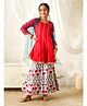 Pspeaches Rayon Woven Three Fourth Sleeves Lace Embellished Kurti & Sharara With Dupatta Set - Red