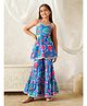 Pspeaches Muslin Woven Sleeveless Floral Printed Kurti & Sharara Set - Blue