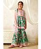 Pspeaches Cotton Woven Cap Sleeves Floral Printed Kurti & Sharara with Dupatta Set - Green