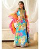 Pspeaches Silk Woven Sleeveless Floral Printed Lehenga & Choli with Dupatta Set - Blue