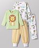 Babyhug Cotton Knit Full Sleeves Striped & Animal Printed Co-Ords T-Shirt & Pyjama Night Suit Pack Of 2 - Multicolor