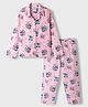 HoneyHap Disney 100% Cotton Woven Full Sleeves Front Open Co-Ords Shirt & Pyjama Night Suit With Lilo N Stitch Print - Pink