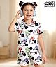 Pine Kids Disney 100% Cotton Woven Half Sleeves Front Open Co-Ords Shirt & Shorts Night Suit With Minnie Mouse Print - White