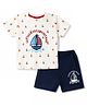 ToffyHouse Interlock  Knit Half Sleeves Boat Printed T-Shirt & Shorts Set - Cream