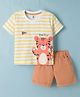 ToffyHouse Interlock Knit Half Sleeves Striped T-Shirt & Shorts Set Tiger Print - Multicolor