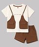 ToffyHouse Interlock Knit Half Sleeves Text Printed T-Shirt & Shorts Set With Pocket Applique - Cream