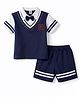 ToffyHouse Interlock Knit Half Sleeves Polo T-Shirt & Shorts Set with Bow - Navy Blue