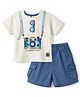 ToffyHouse Interlock Knit Half Sleeves T-Shirt & Shorts Set with Camera Print - Cream