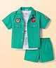 ToffyHouse Cotton Knit Half Sleeves Shirt & Shorts Set With T-Shirt & Teddy Print - Green