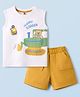 ToffyHouse Interlock Knit Sleeveless T-Shirt & Shorts Set with Vehicle Print - White