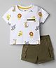 ToffyHouse Interlock Knit Half Sleeves Animals Printed T-Shirt & Shorts Set - White