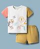ToffyHouse Interlock Knit Half Sleeves T-Shirt & Shorts Set With Animal Print - White