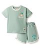 ToffyHouse Interlock Knit Half Sleeves T-Shirt & Shorts Set with Teddy Bear Print - Green