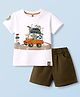 ToffyHouse Interlock Knit Half Sleeves T-Shirt & Shorts Set with Animal Print - White