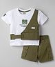 ToffyHouse Interlock Knit Half Sleeves Text Printed T-Shirt & Shorts Set with Attached One Sided Jacket  - White