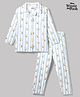 Pine Kids Disney 100% Cotton Woven Full Sleeves Front Open Co-Ords Shirt & Pyjama Night Suit With Winnie the Pooh Print - Light Blue