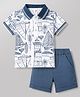 ToffyHouse Interlock Knit Half Sleeves Nautical Theme Printed Polo T-Shirt & Shorts Set - White