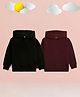 NUSYL Fleece Knit Pack Of 2 Full Sleeves Solid Light Winter Hoodie - Black & Burgundy