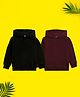 NUSYL Fleece Knit Pack Of 2 Full Sleeves Solid Light Winter Hoodies - Black & Burgundy