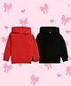 NUSYL Fleece Knit Pack Of 2 Full Sleeves Solid Light Winter Hoodies - Red & Black